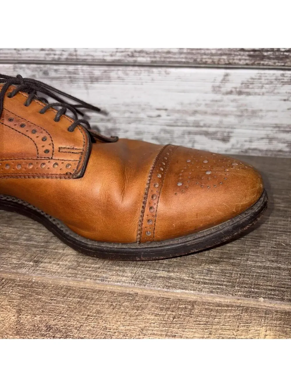 ALLEN EDMONDS Sanford Oxford Shoes Mens 9.5 D Brown Leather Cap Toe Brogue USA